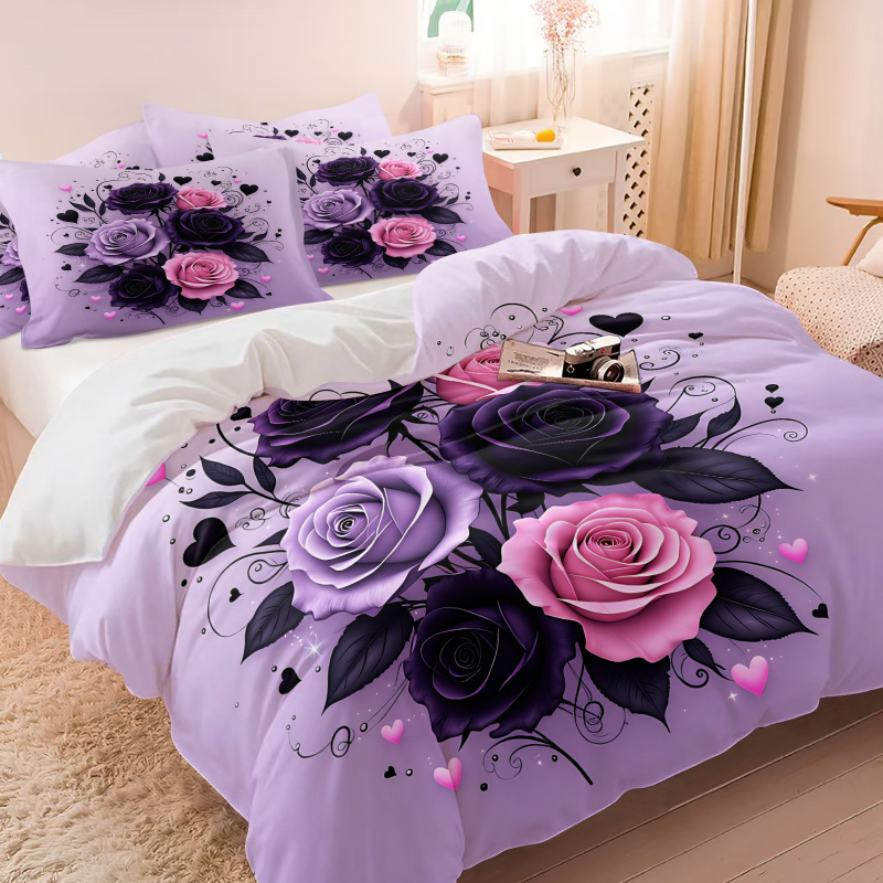 Purple Black Pink Rose Heart D - Aesthetic Floral Duvet Cover review and price