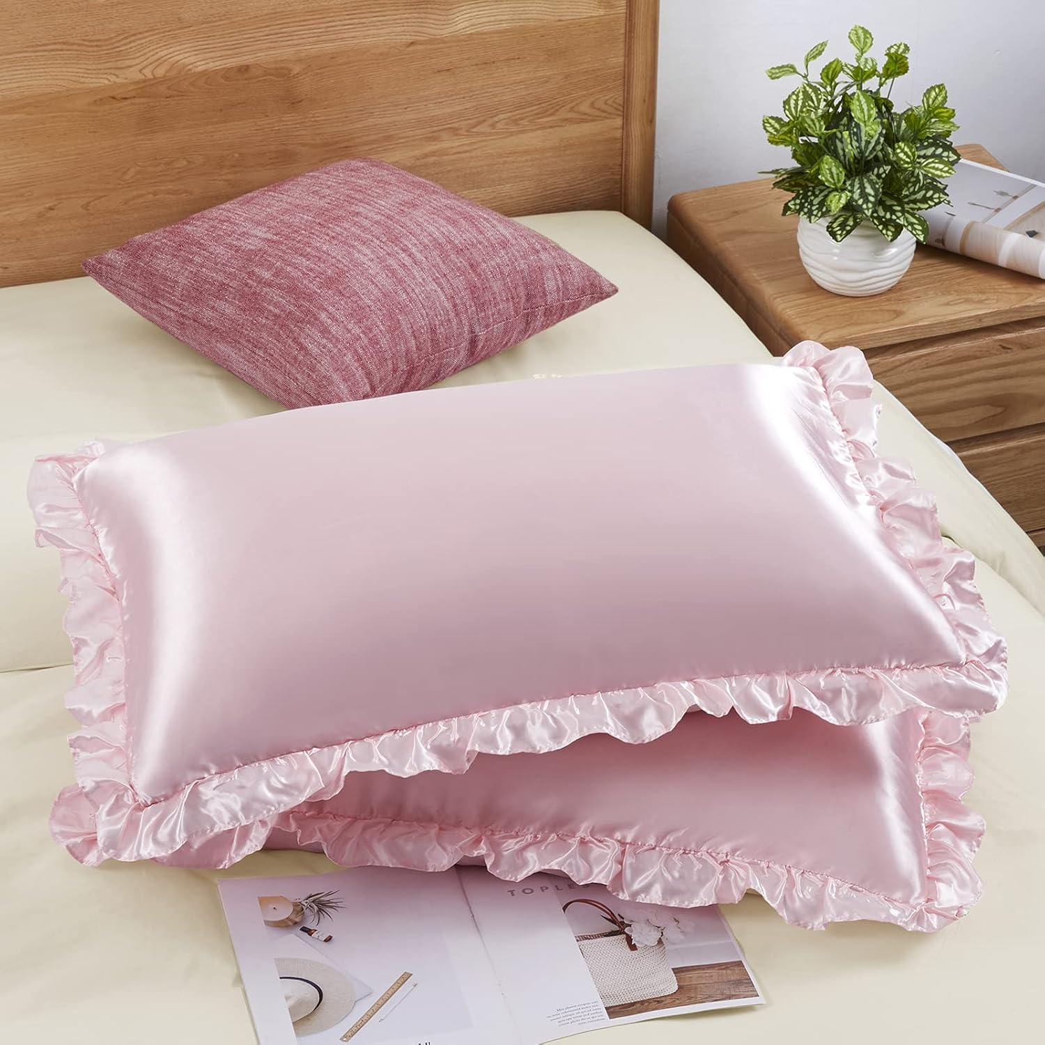 2Pcs Satin Ruffled Pillow Case - Satin Silk Pillowcase Hair Skin review and price