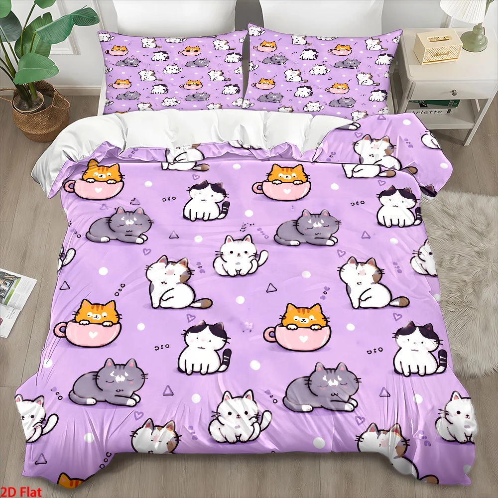 3Pc Cute Cat Print Duvet Cover - Duvet Cover Sets With Zipper review and price