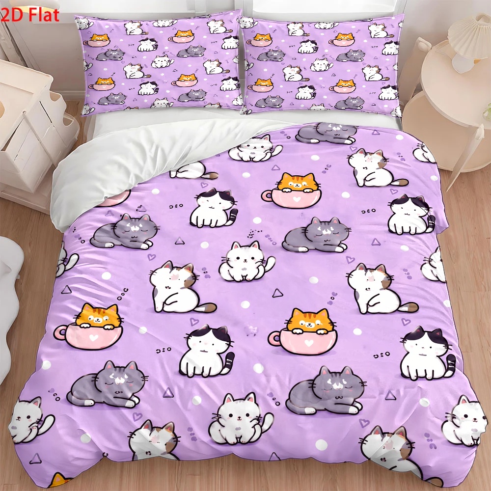 3Pc Cute Cat Print Duvet Cover - Duvet Cover Sets With Zipper review and price