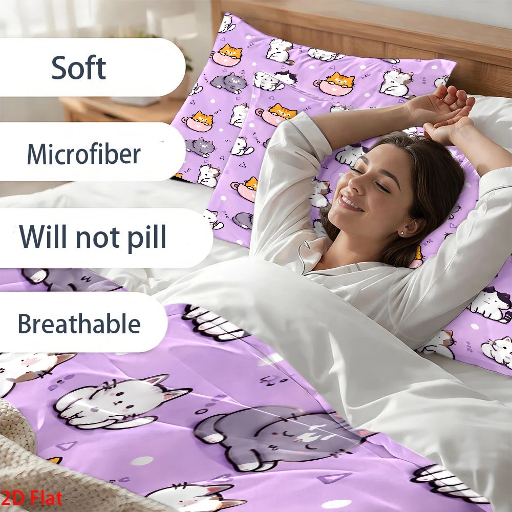 3Pc Cute Cat Print Duvet Cover - Duvet Cover Sets With Zipper review and price