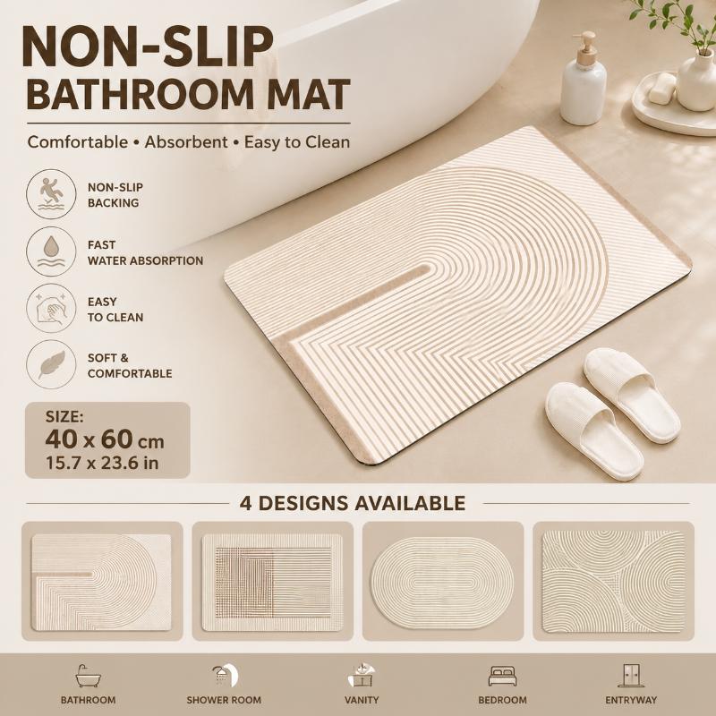 Beige Striped Diatomite Bath M - Quick Dry Diatomite Bath Mat review and price